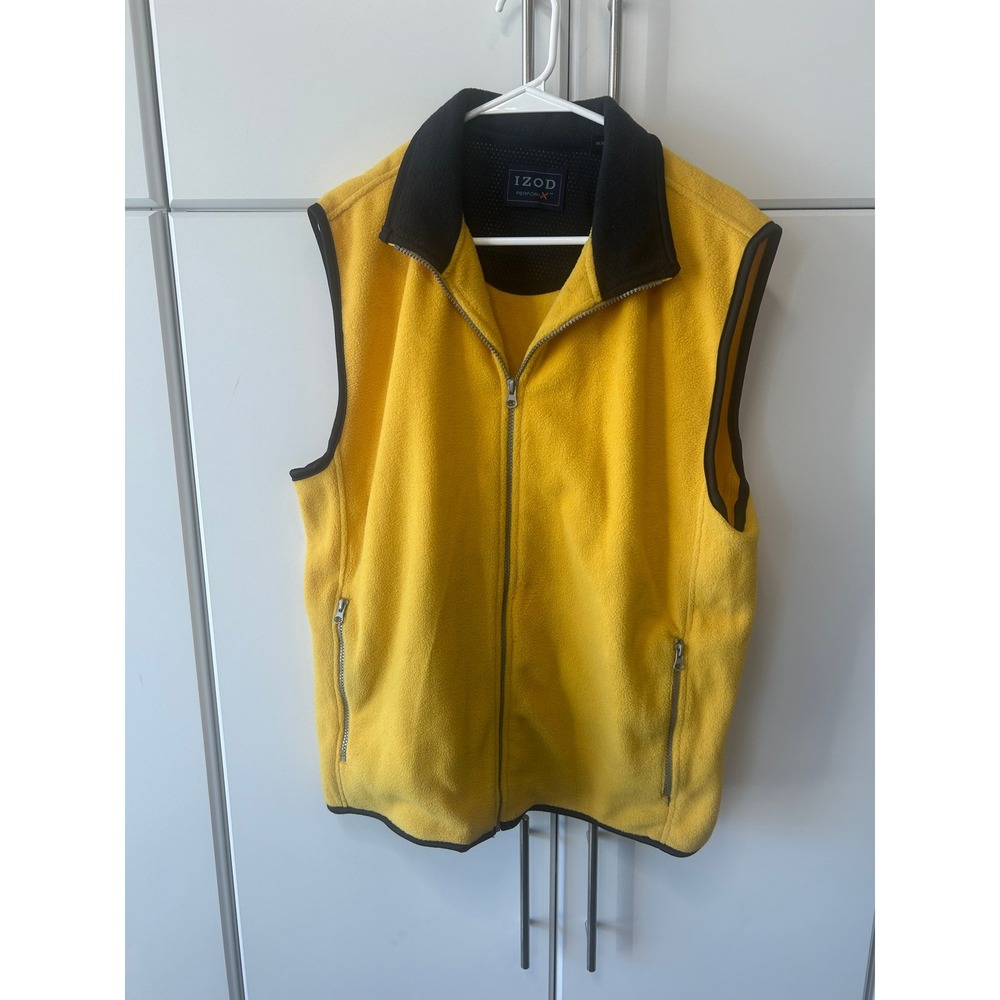 Izod PerformX Mens Fleece Vest Yellow Full Zip Sleeveless Jacket RN 36543